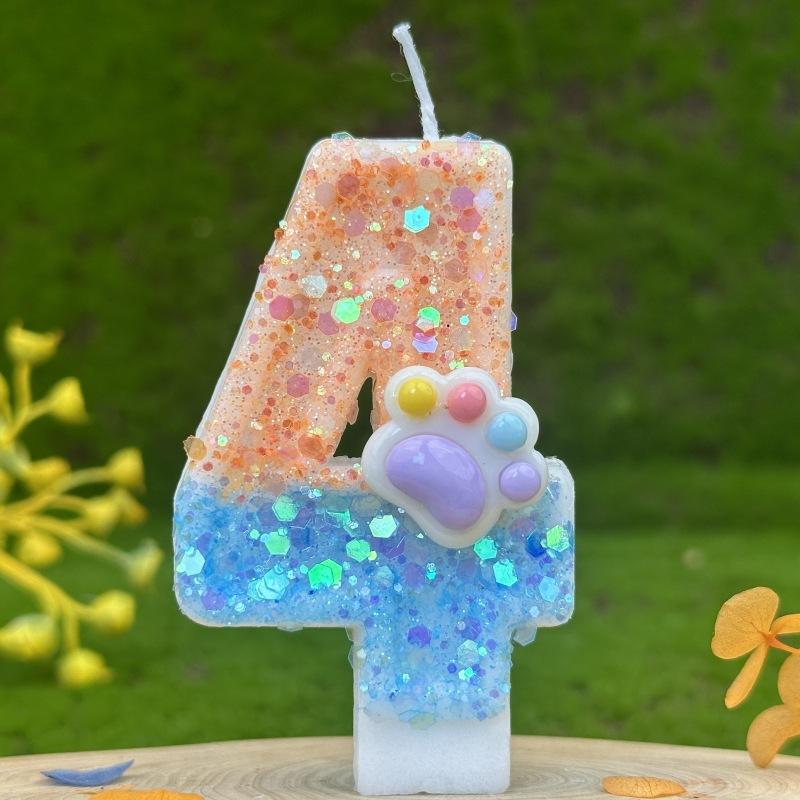 Sequin Cat Paw Dog Paw Digital Birthday Candle Cake Party Decoration First Birthday Celebration