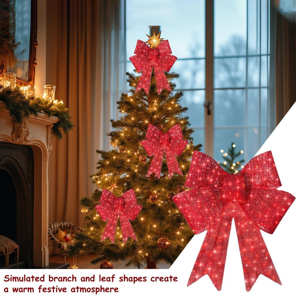 Christmas Wreath Bow 60cm Lighted Red Ornaments Door Wreath Holiday Garland for Winter Home Porch Christmas Decoration