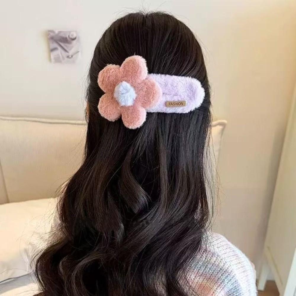 Sweet Plush Flower Hair Clip Fashion Duckbill Clip Flyaway Hair Headwear Accessories Women
