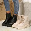 Plus Size Fall/Winter 2025 Women's Boots Martin Boots with Fleece Thick Soles and Lace-up Black Classic Booties for Women
