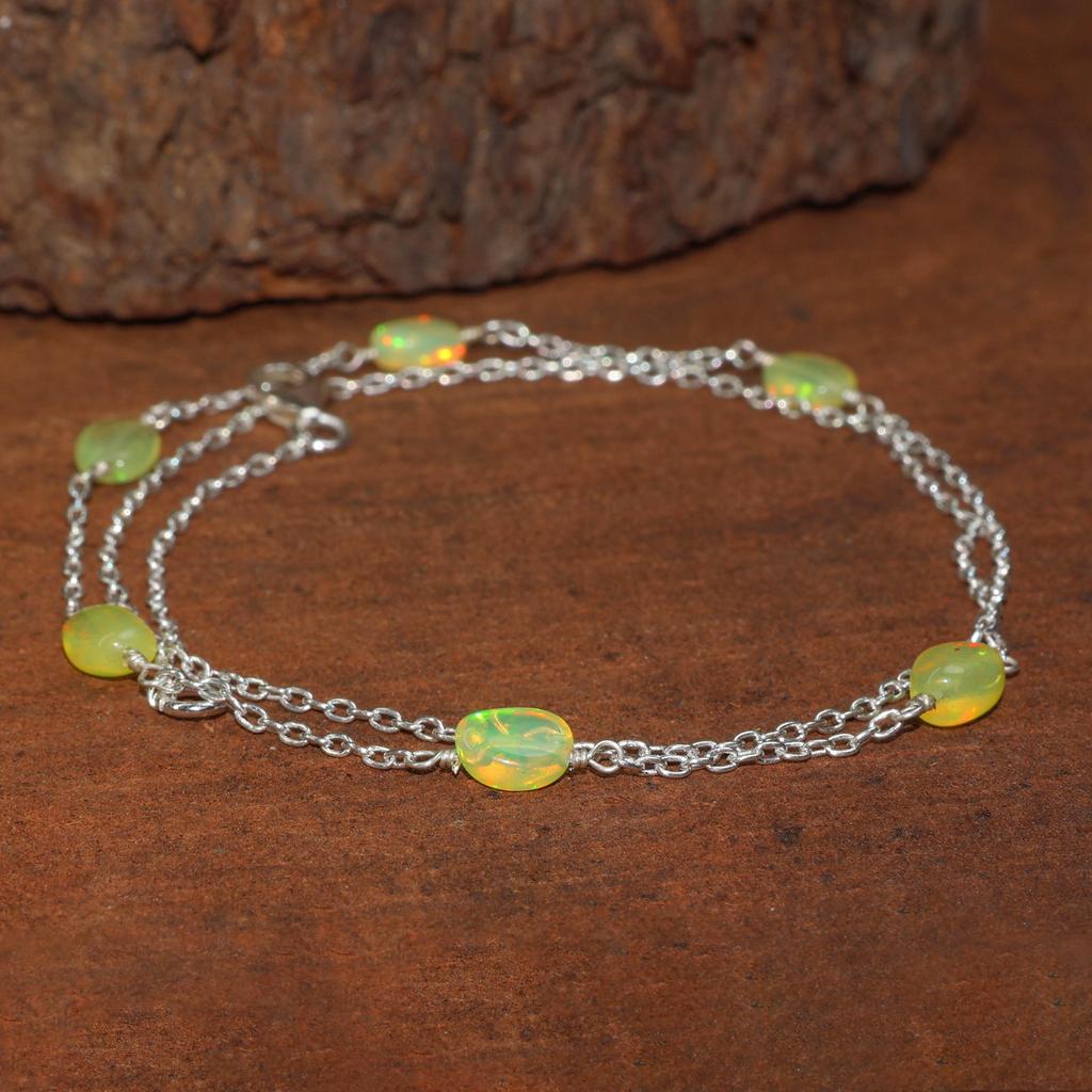 Fire Yellow Opal Tumble Bead Necklace: Sterling Silver, Delicate Gemstone