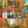 5D DIY Diamond Painting Full Round Drill Scenery Forest Tree Lake Diamond Embroidery Landscape Autumn Rhinestone Art Home Decor