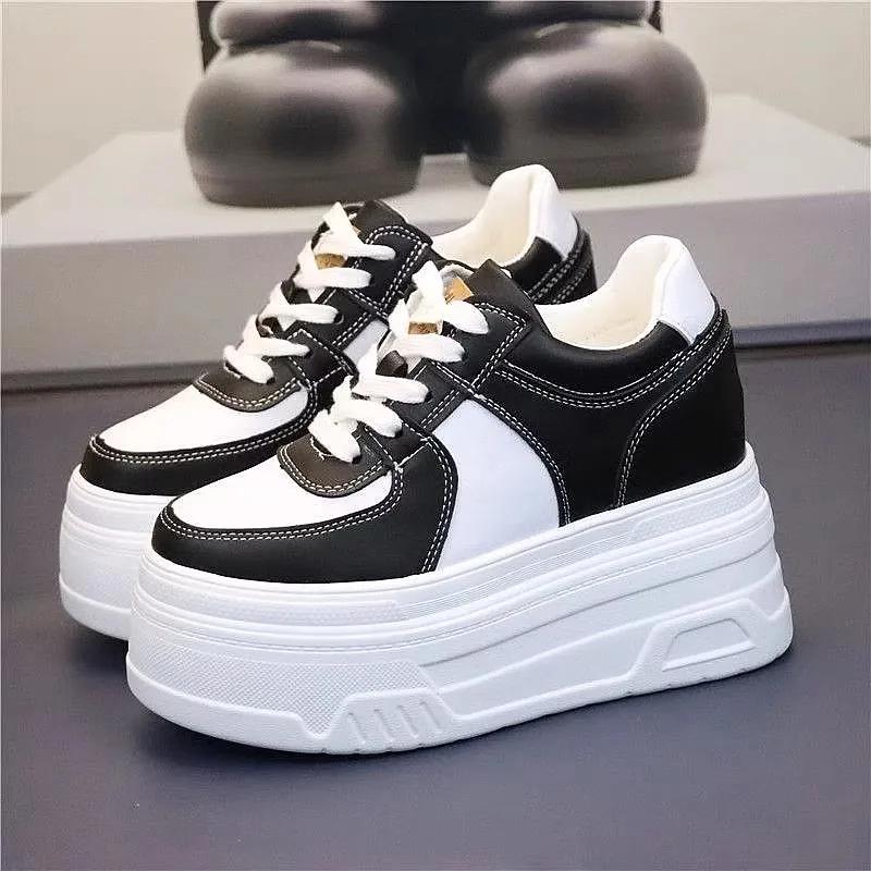 High Platform Shoes Women New Autumn Chunky Sneakers Designer Thick Sole Leather Sports Shoes Breathable Sneakers Woman