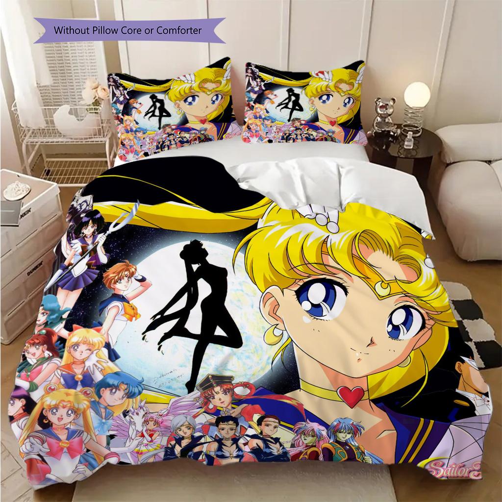 Cute cartoon theme Sailor Moon Tsukino Usagi cartoon comfortable home duvet cover and pillowcase (1 * duvet cover+2 * pillowcase, without core)A2