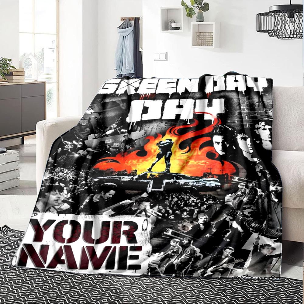 Name Custom Band Green Day Print Flannel Blanket High Quality Warm Comfortable Cover for All Seasons Perfect for Gifts Home Decor