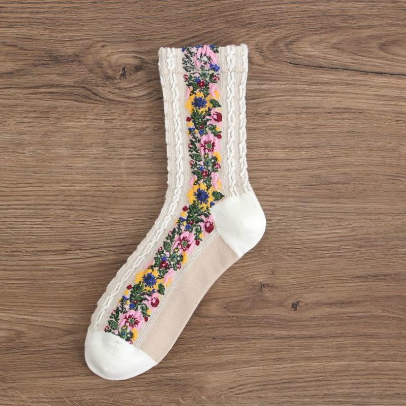 Хлопковые женские носки с рисунком, маленькие модные носки-трубочки с цветочным принтом, зимние теплые женские носки
