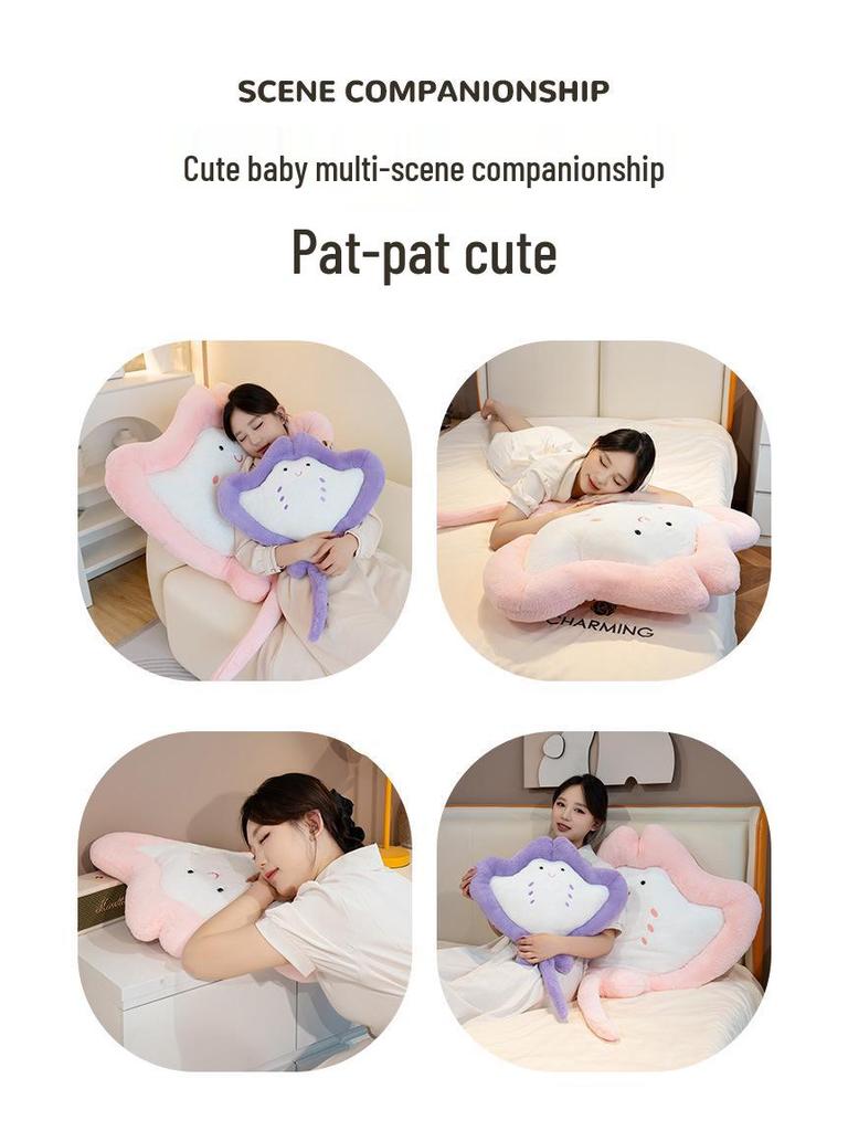 Cartoon Manta Ray Plush Pillow for Girls - Soft Sofa Cushion & Children's Sleeping Toy