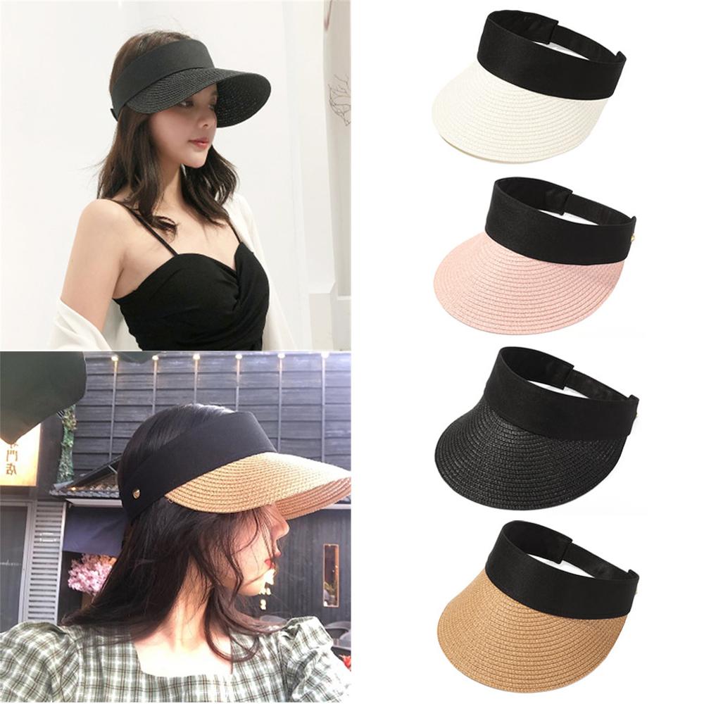 Summer Wide Brim Portable Straw Cap Sun Hat Beach Hat Visors