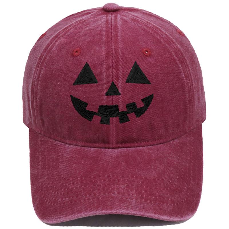 Halloween Pumpkin Smiley Face Embroidery Washed Distressed Baseball Cap Personalized Casual Hat for Men and Women