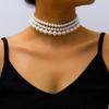 Multi-Layer White Imitation Pearl Necklace Bead Chain Punk Ladies Wedding Short Clavicle Necklac Girl Charm Banquet Jewelry