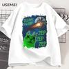 Funny Alien Cat T-Shirt Men Women Humor Brainrot T Shirt Silly Cats Joke T Shirts Cotton Short Sleeve Harajuku Tees Streetwear