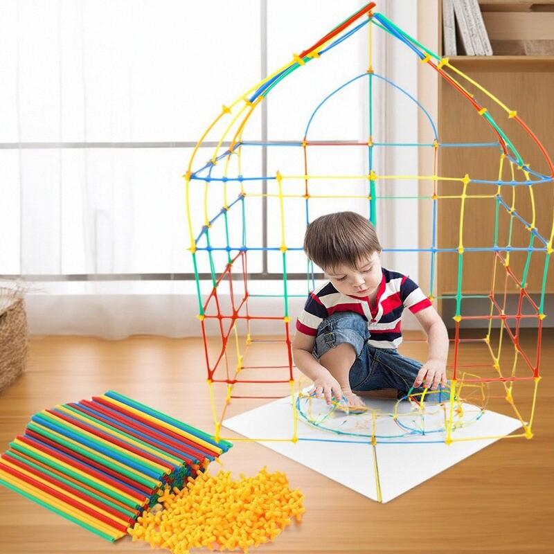 100Pcs/set Straw Constructor Toys Building Toys Straws and Connectors Building Sets Colorful Motor Skills Educational Toy Gift