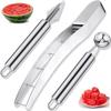 3 Pieces Watermelon Cutter Slicer Tools Stainless Steel Watermelon Cube Cutter Quickly Safe Watermelon Knife Fruit Digging Spoon Fruit Carving Tools