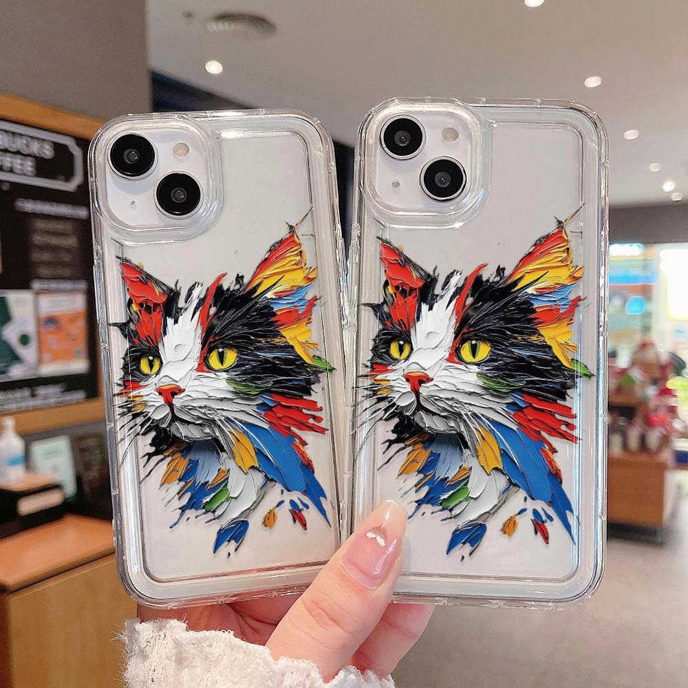 Акварельный Чехол для Телефона с Кошкой для iPhone16 16pro 16E 15 Pro Max 11 12 13 14 Plus 7 8 XS Силиконовый Ударопрочный Чехол