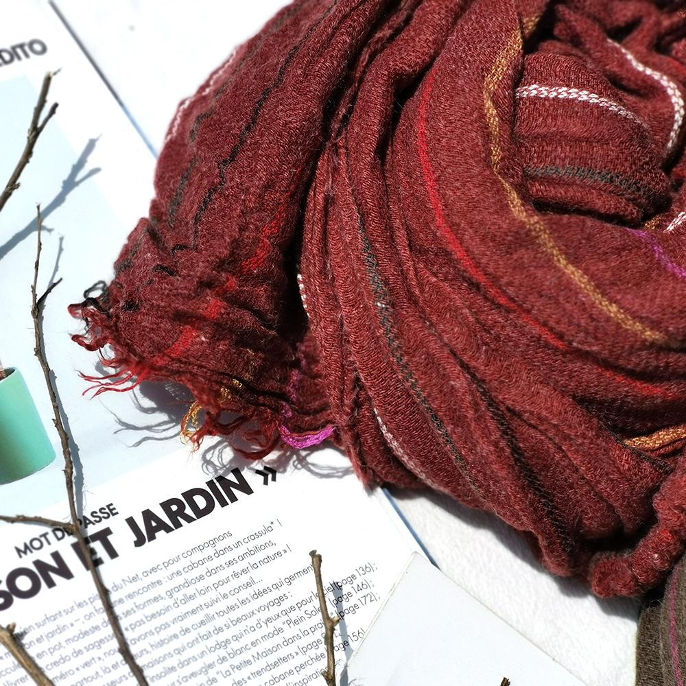 Custom-spun Autumn and Winter New Wool Scarf Women's Striped Yarn-dyed Warm Scarf Retro Literary and Versatile Shawl Decoration