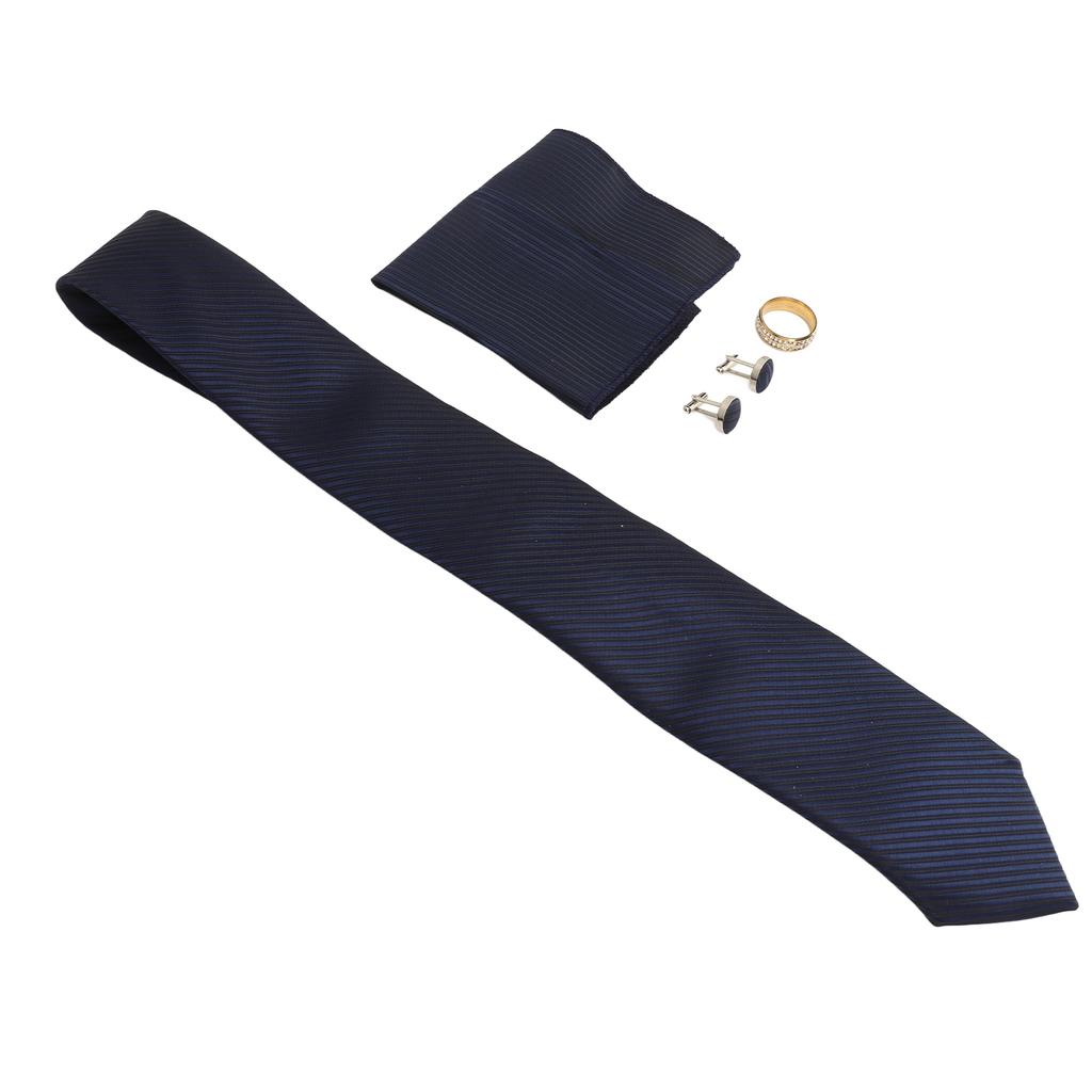 8cm Men Necktie Set Blue Gold Ring Stylish Comfortable Skin Friendly with Cufflinks Handkerchief