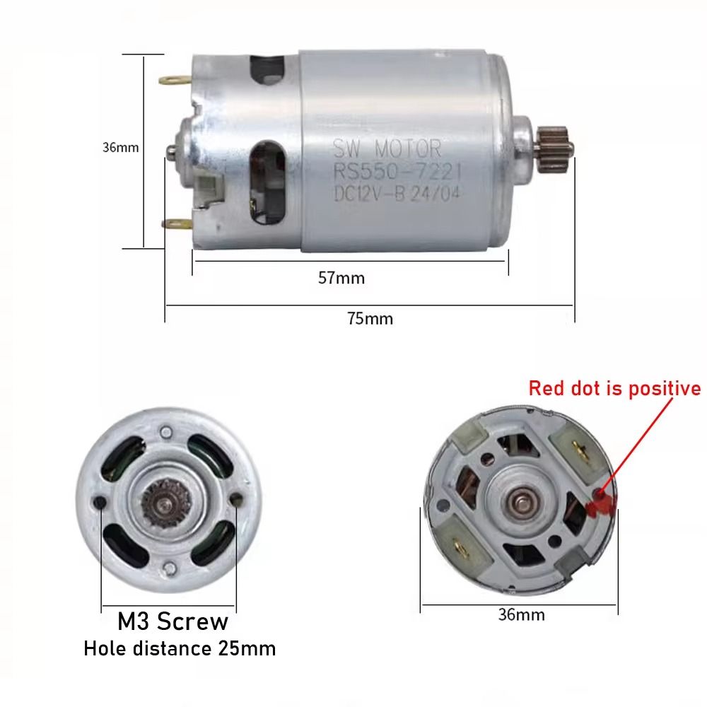 10.8В/12В/14.4В/16.8В/18В//25В Двигатель RS550 для Аккумуляторной Зарядной Дрели-Шуруповерта