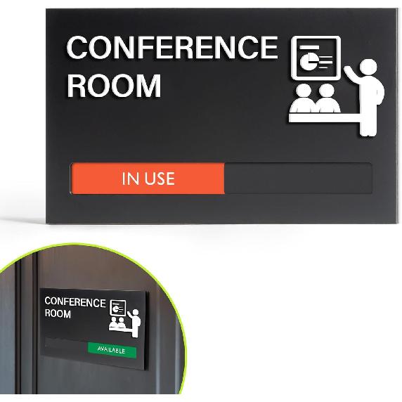 Conference Room Door Signs for Office, Meeting In Progress Door Sign, In Use Available Slider Indicator Tells Whether Room Vacant Or Occupied