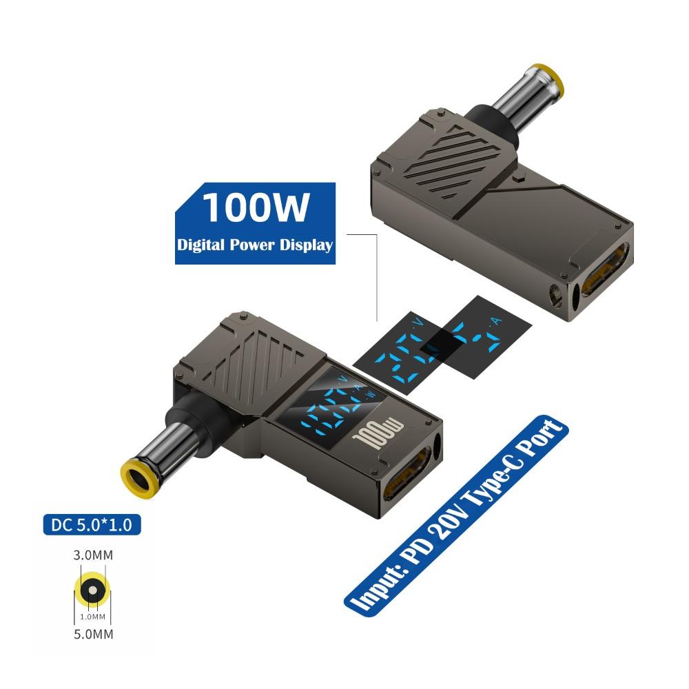 PD 100 Вт USB-C к DC Конвертер Цифровой дисплей Зарядное устройство для ноутбука Штекер для Lenovo/HP/Dell