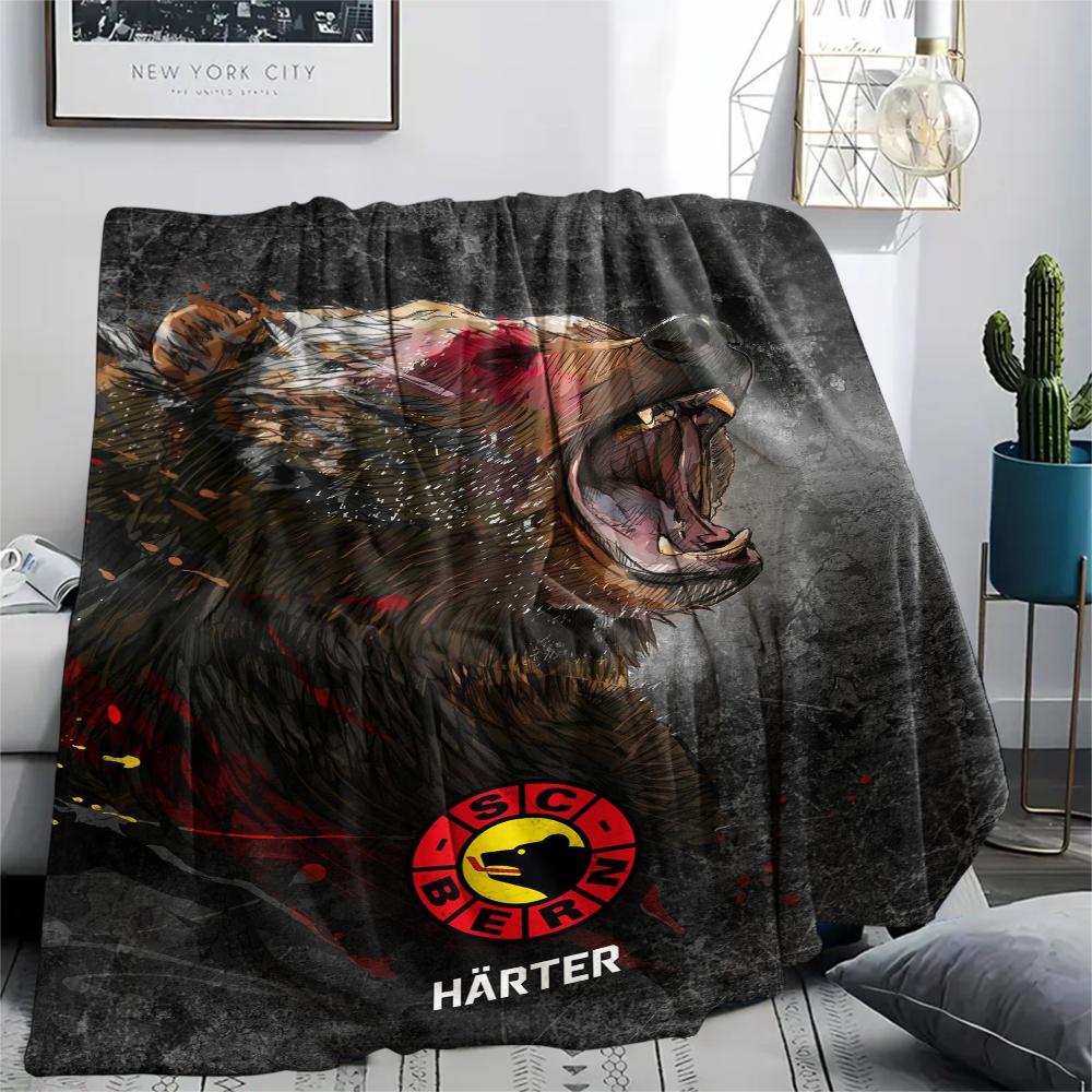 1PC SC Bern Hockey Team Print Flannel Blanket, High quality Comfortable for All Seasons, Home Decor, Warmth and Comfort, Perfect for Christmas Gifts