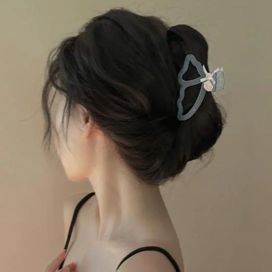 Hair Claw Hollow Butterflies Design 3D Rose Flower Decor Hair Clip Non-slip Teeth