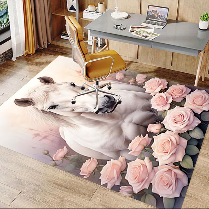 1PC horse flowers Extra Large Non Slip Floor carpet, Office, family, Studio Large Area Rug Indoor Rugs, Bold Statement Piece