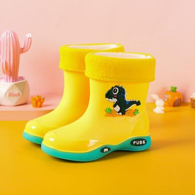 Детские непромокаемые туфли, подходящие для четырех сезонов. Детские водонепроницаемые непромокаемые туфли с изображением динозавра и хлопковым чехлом. Съемные резиновые непромокаемые туфли.