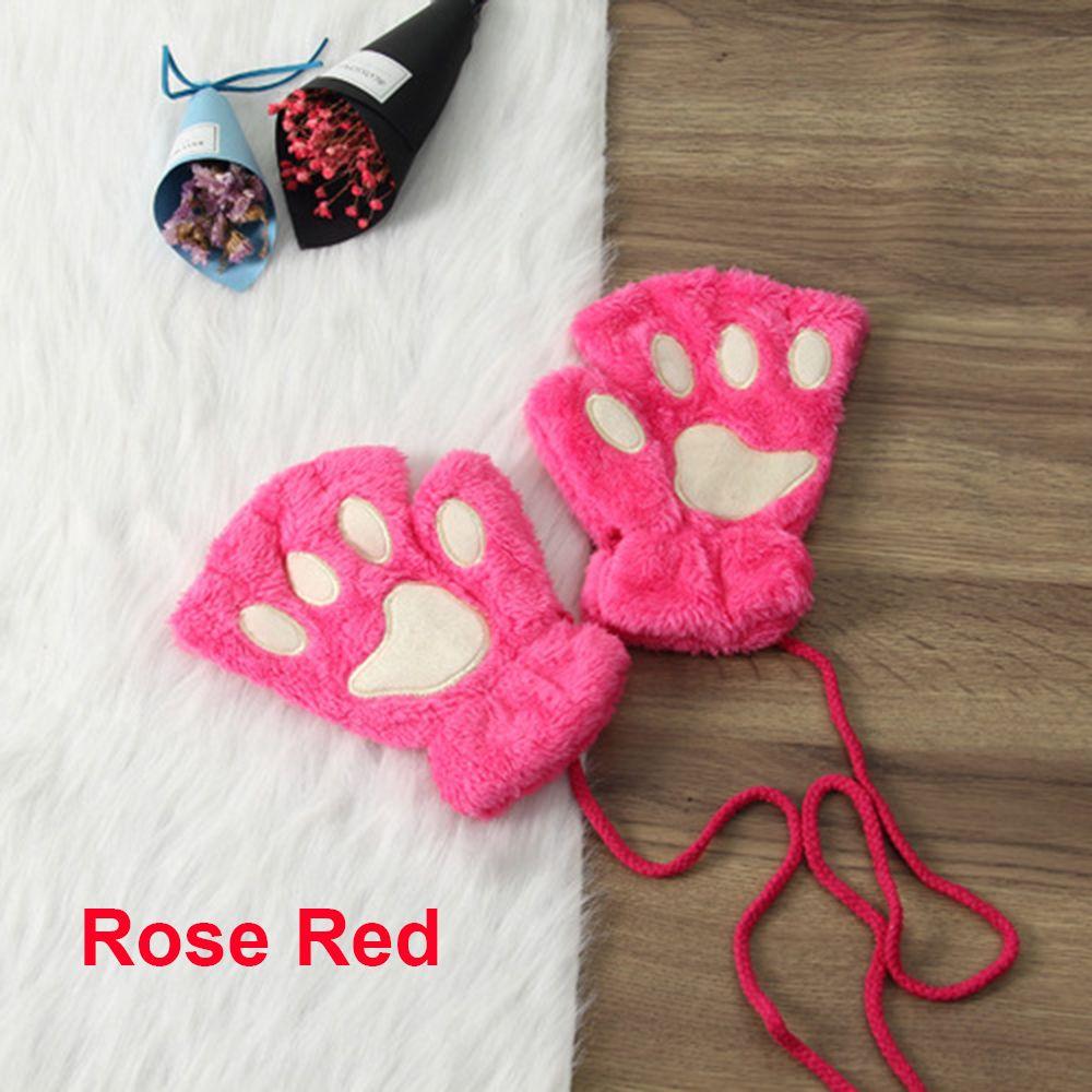 14Colors Girl Winter Warm Fluffy Plush Gloves Fingerless Bear Cat Paw