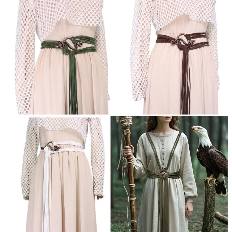 Vikinges Trolles Crosses Belt Long Rope Rings Knotted Belt Norses Witch Waist Belt Medieval Long Rope Belt for Cosplay