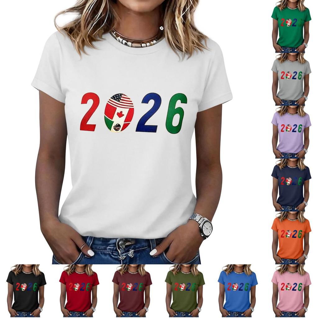 Women's Casual Short Sleeve T-Shirt Crew Neck 2026 Soccer Graphic Print Lightweight Soft Fabric Comfortable Fit