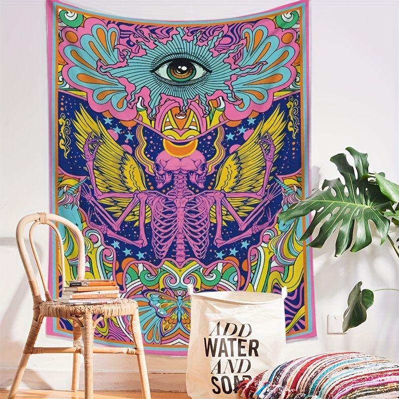 Psychedelic Skeleton Tapestry Trippy Eye Wing Boho Print Wall Hanging Bedroom Dorm Home Decor