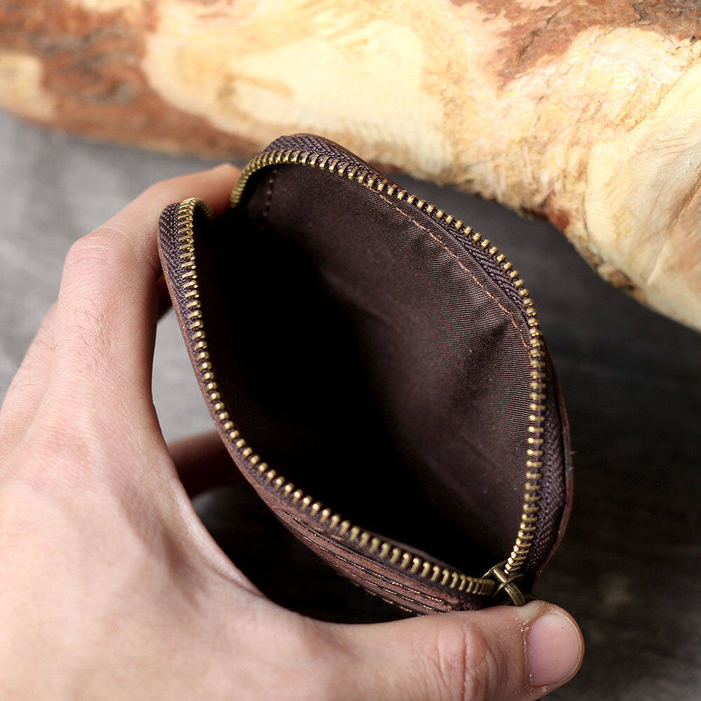Многослотовое ретро кофейное ручной работы из кожи Crazy Horse мужское дизайнерское портмоне на молнии для монет и кредитных карт, маленькие кармашки