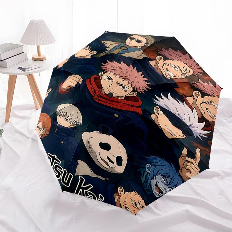 1pc Jujutsu Kaisen Automatic Folding Umbrella Portable 3-Fold Design with 8-Bone Iron Frame, Outdoor, Perfect Gift for Fans, Travelers, Everyday Use.M