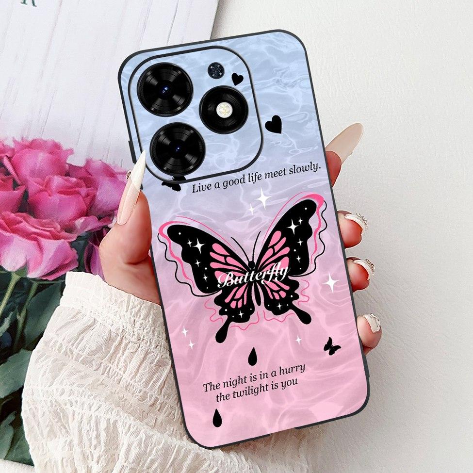 Для Tecno Spark Go 2024 BG6 Задняя крышка Для Tecno Spark Go 2024 Чехол Модный Роскошный Цветы Милый Мультяшный Кот Ударопрочный Силиконовый