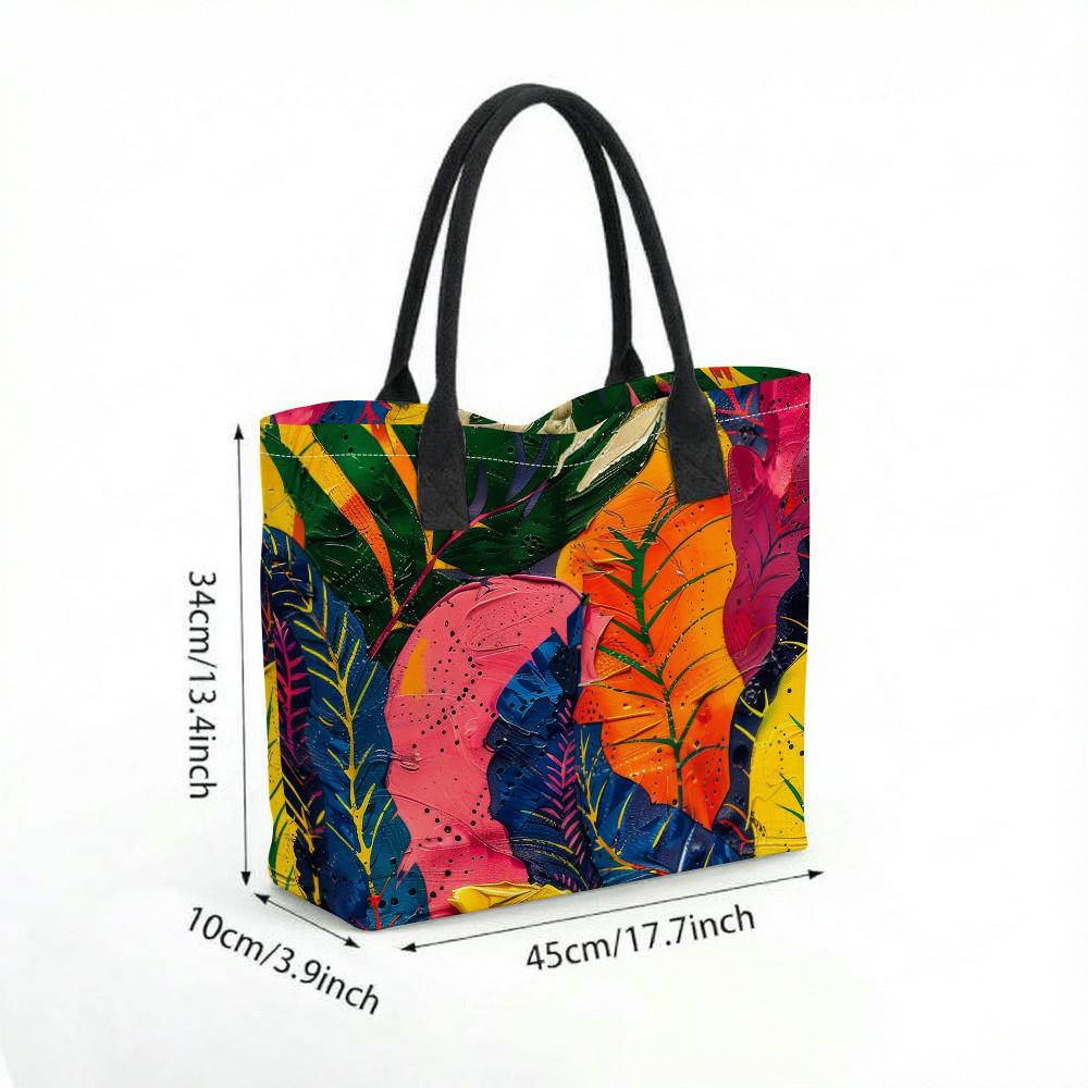 Vibrant Tropical Leaf Print Tote Bag Casual Daily Carry All Handbag for Shopping Travel Outdoor Use