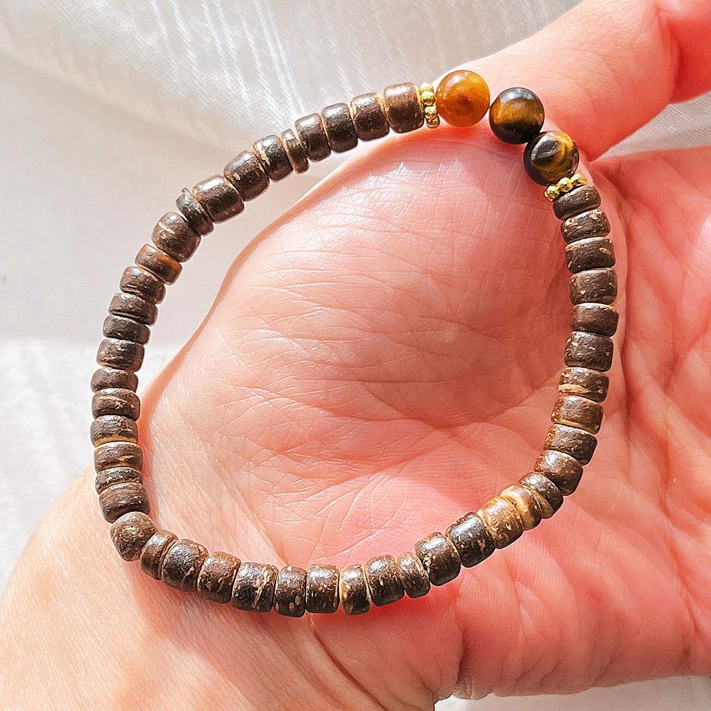 Autumn And Winter High-Quality Maillard Wind Natural Tiger'S Eye Stone Coconut Shell Bracelet Bracelet.