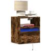VidaXL Wall-mounted Bedside Table with LED Lights Smoked Oak, Floating Bedside Table, Phone Holder, Bedside Table 3307983