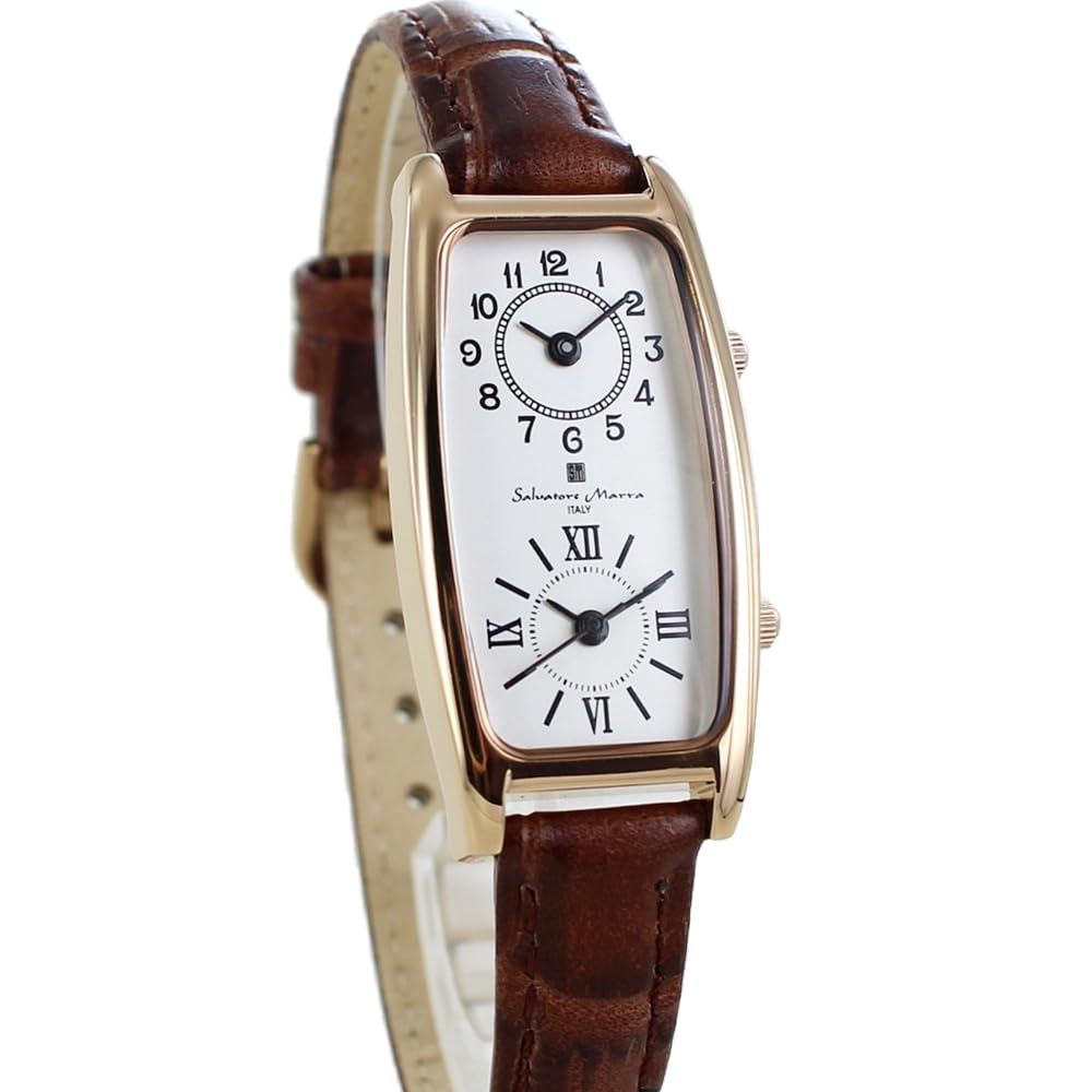 Часы с кожаным ремешком, прямоугольные, квадратные, Dual Time [Salvatore Mara] женские [] (№5 Коричневый)