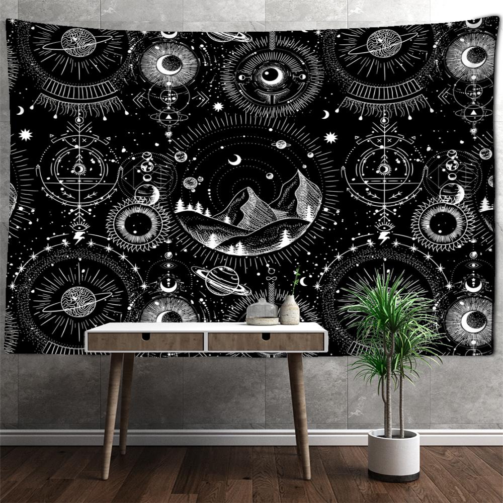 Гобелен Солнца Таро, настенный Гобелен Мандала, черно-белый колдовство, научная фантастика, богемный TAPIZ, домашний декор для комнаты