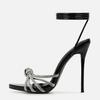 Summer Black High Heels Sandals Women Fashion Peep Toe Crystal Narrow Band Stiletto Pumps Ankle Lace Up Party Dress Shoes