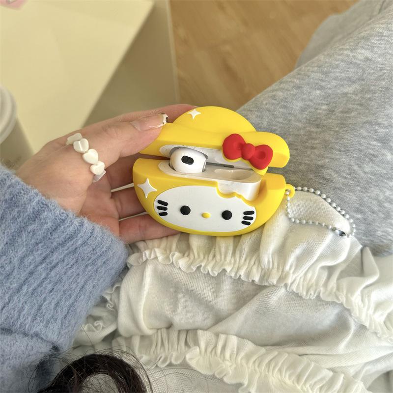 Yuanbao KT cat подходит для чехла беспроводных Bluetooth-наушников Apple AirPods 4, 1/2/3 поколений, Pro2, силиконовый, креативный, для женщин