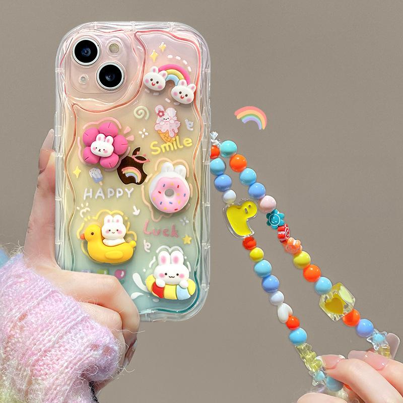 Подходит для чехла для мобильного телефона Huawei P60 Mate50pro Нишевый Противоударный Honor 70 Прозрачный цвет Трехмерная цепочка с кроликом