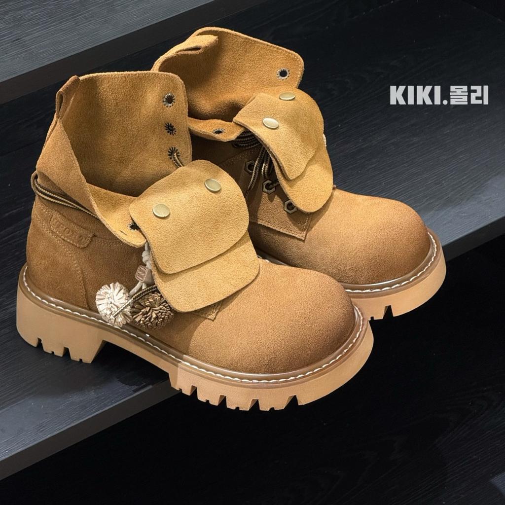 Европейские матовые полированные ботинки Мартина на лацкане женские 2025 ретро универсальные на толстой подошве увеличивающие рост и стройнящие повседневные короткие ботинки