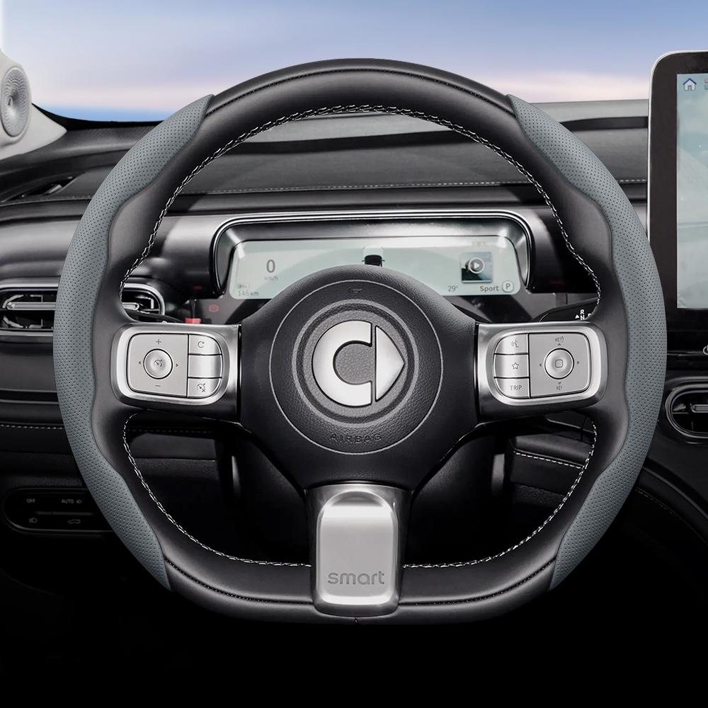 vcxja9 Suitable for Smart Breathable Hole Leather Steering Wheel Cover Segmented Quick Release Design Non-Slip and Durable Fortwo 451 450 453