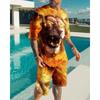 Roar Golden Lion Head короткий рукав 2 шт. комплект 3D принт мужская толстовка с круглым вырезом футболка комплект мужской свободный костюм футболка мужская одежда