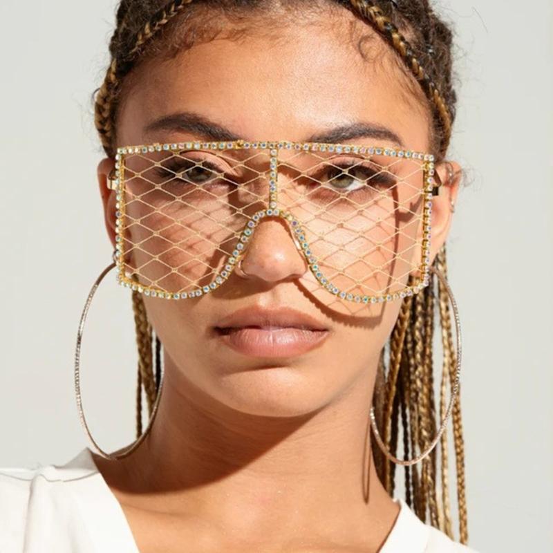 Модные очки с полыми оправами и украшениями из стразов, фестивальные очки, подходящие для вечеринок и мероприятий