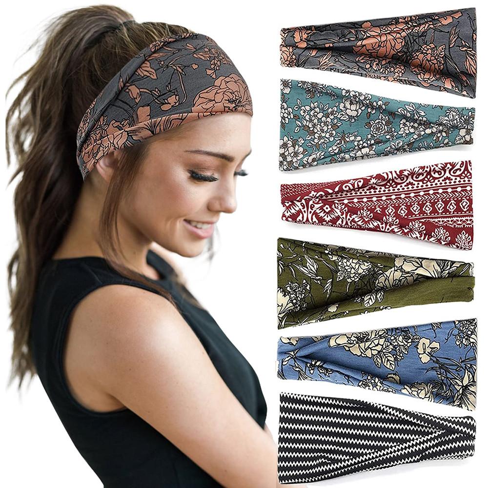 Boho Headbands for Women Fashion Headband Yoga Workout Head Bands Hair Accessories Non Slip Band Sport Headwrap Running Elastic Hairbands