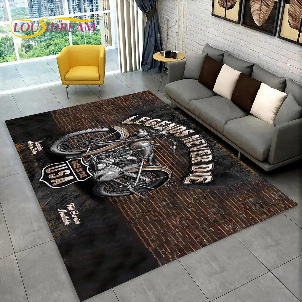 Retro Vintage Motorcycle Skull Area Rug,Carpet Rug for Living Room Bedroom Sofa Doormat Kitchen Decor,Child Non-slip Floor Mat
