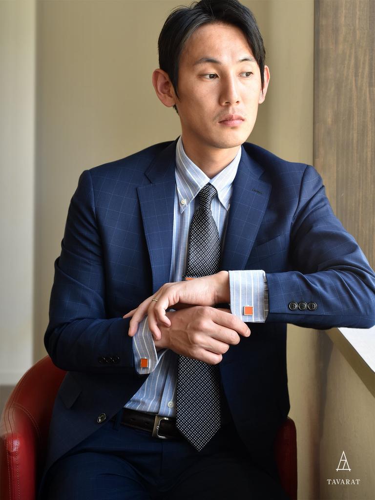 Зажим для галстука и запонки Tabarat Сделано в Японии из натуральной кожи и латуни Мужской набор, (оранжевый)