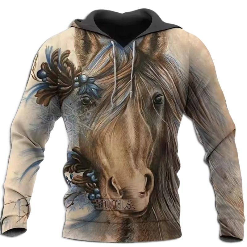 Худи с изображением животных в стиле арт-арт с 3D-принтом в виде красивой лошади в стиле Харадзюку, уличная мужская толстовка с капюшоном на осень, унисекс, повседневная куртка, спортивные костюмы